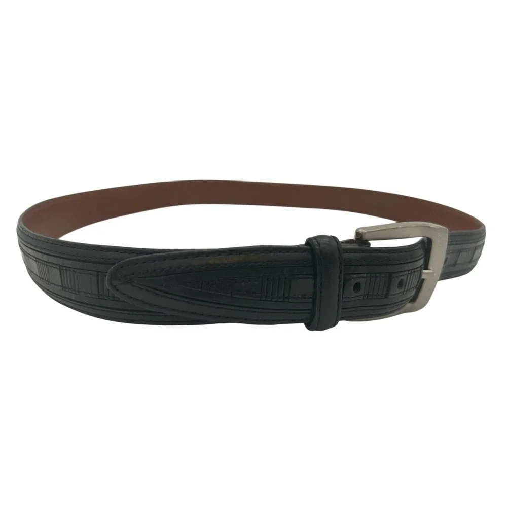 Vintage Brighton Black Leather Belt Silver Buckle Textured Men's‎ Size 36